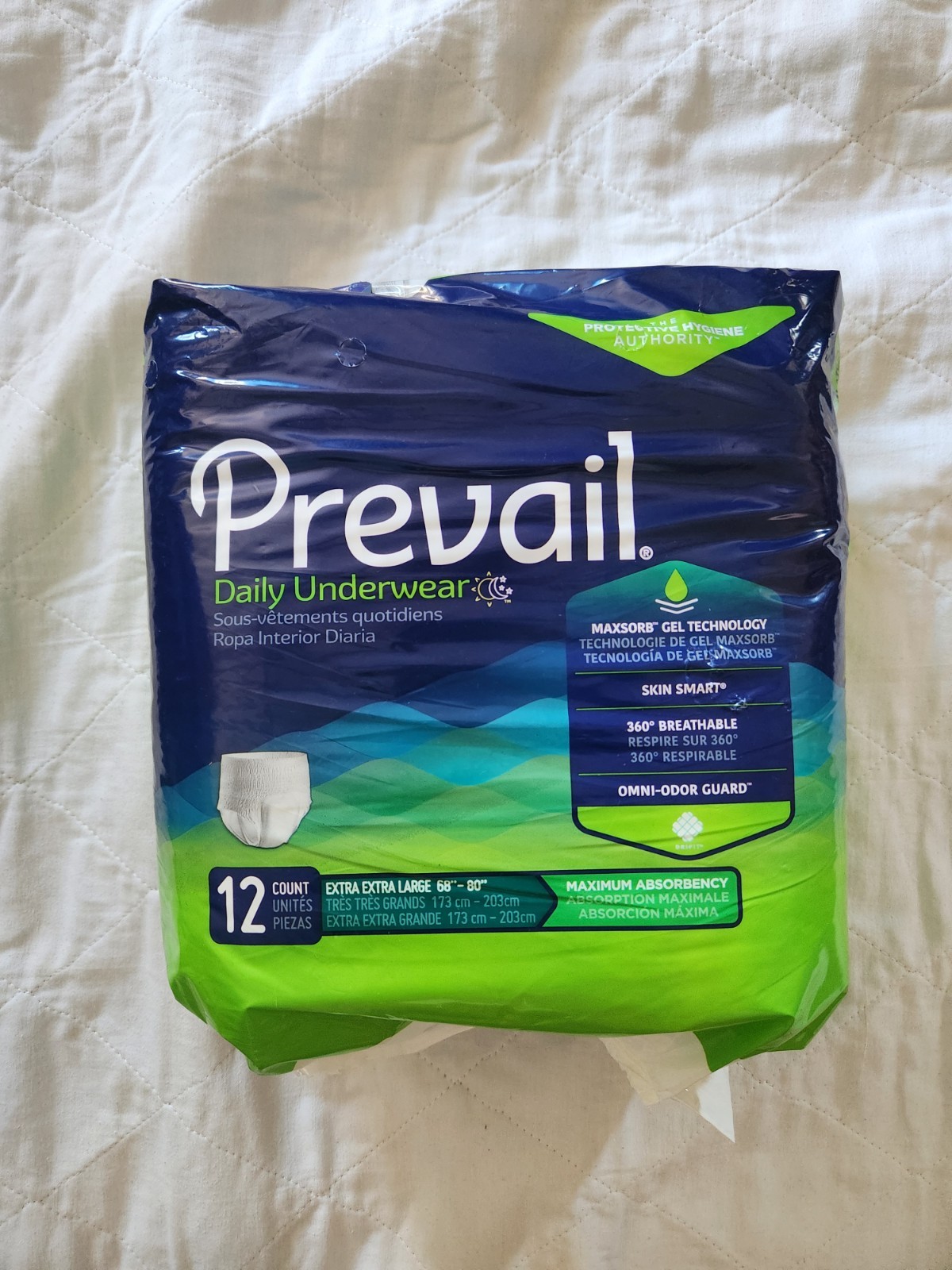 Prevail Daily Underwear Maximum Absorbency XXL Unisex Waist 68″-80″ 12 Count