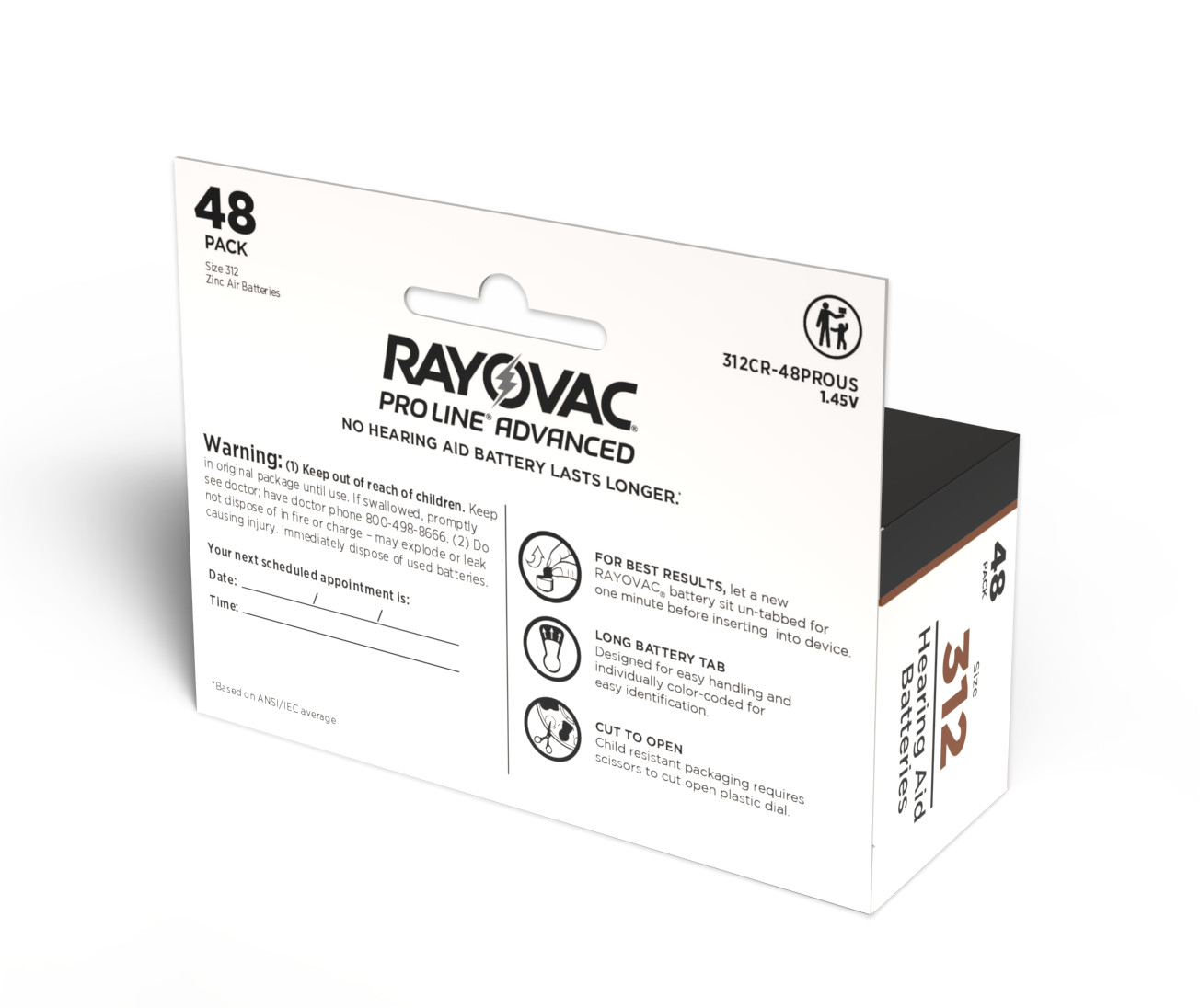 96 Rayovac Mercury Free Proline Advanced Size 312 Hearing Aid Batteries, Total