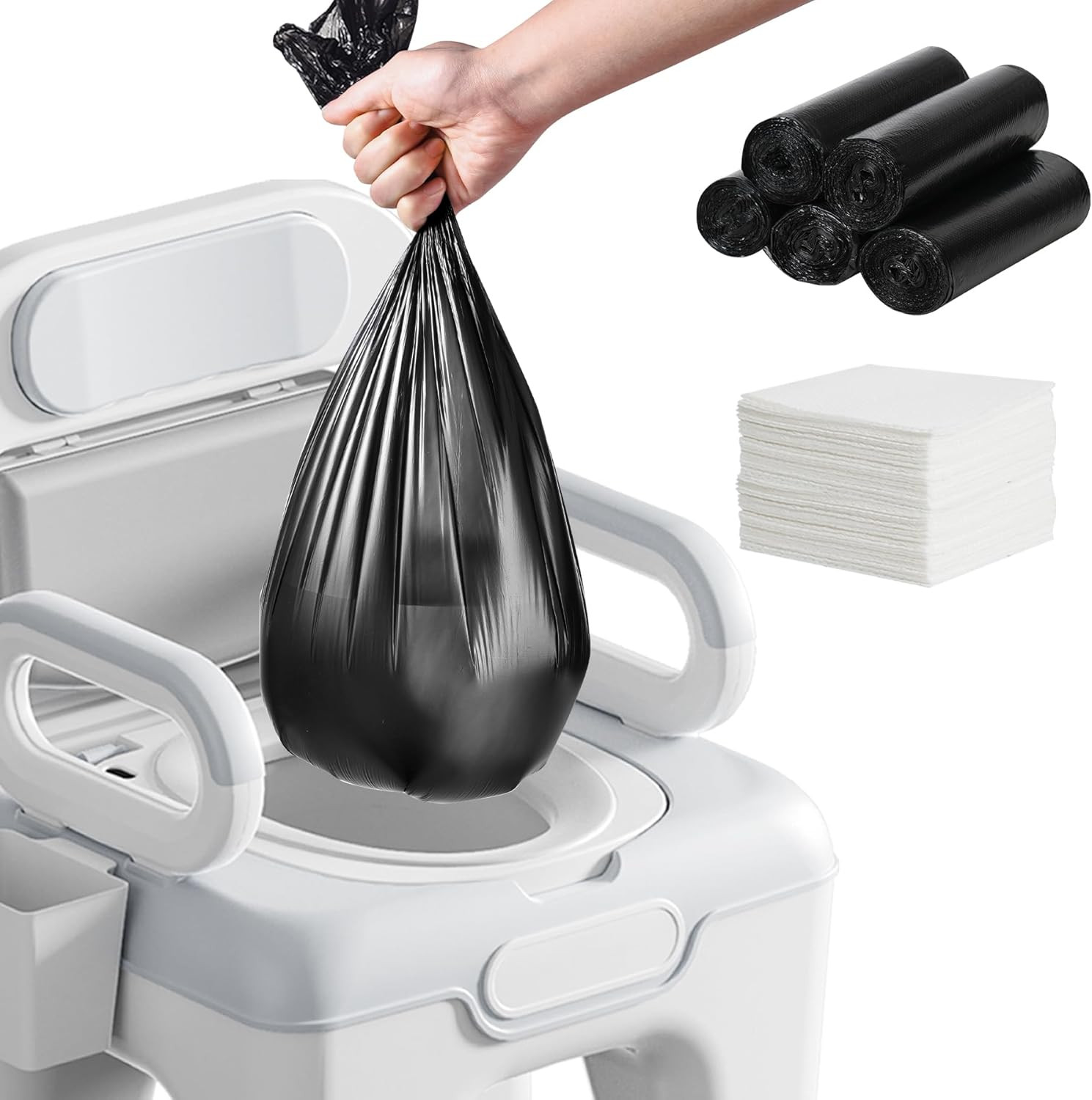 Commode Liners with Absorbent Pads, 100 Bags & 40 Pads for Standard Commode Chai
