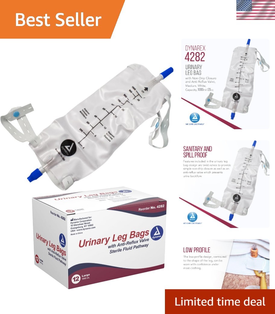 Urinary Leg Bag, For Use with a Catheter, Has a Non-Drip Closure and Anti-Ref…