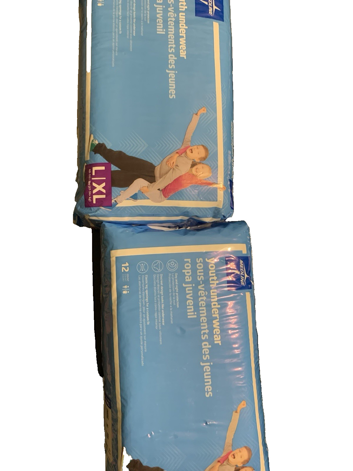 Medline Youth underwear L/XL 60-125 lbs. New (2 packages 12 count each)