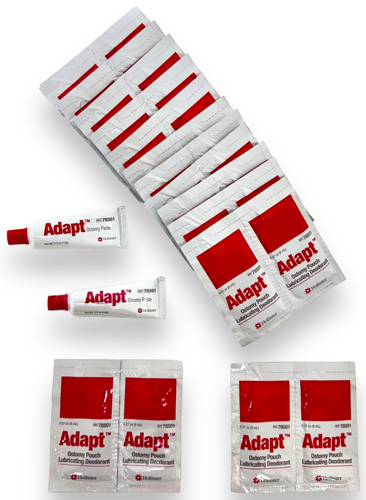 32 Hollister Adapt 78501 & Two 79301 Ostomy Pouch Lubricating Deodorant Packets