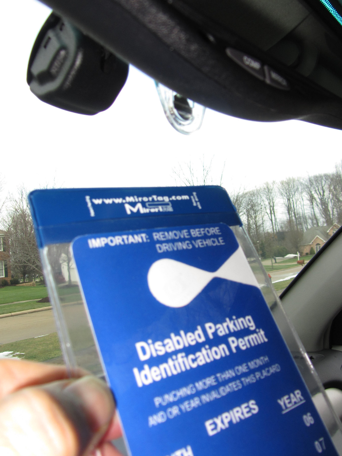 California Handicap Placard Holder & Protector. Sturdy Hook- ON & OFF in a Snap.