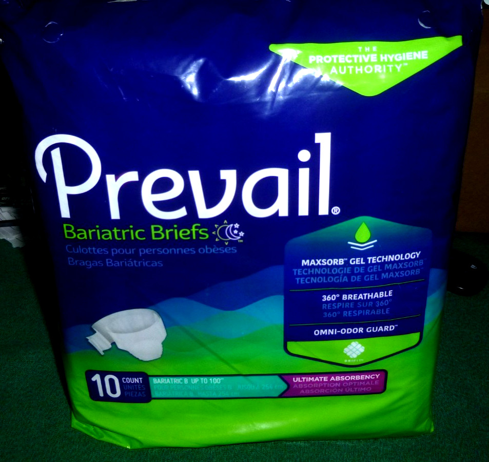 Prevail Unisex Bariatric Briefs-Size B (Up to 100″)-10 Count-Brand New!!