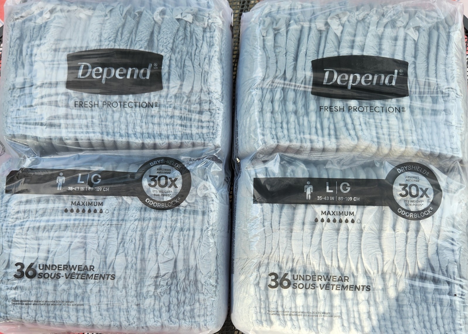 Depend Fresh Protection Incontinence Underwear, Maximum, L/G, Blue, 72 Ct