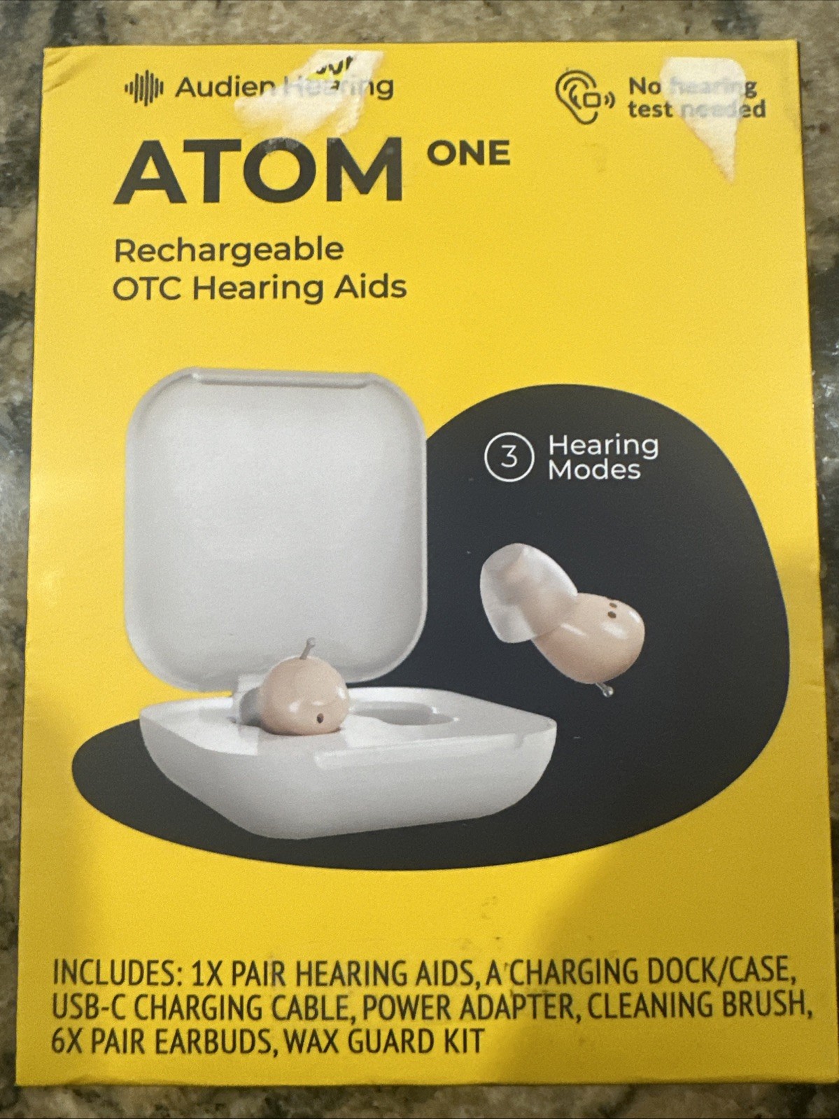 NIB AUDIEN ATOM ONE Rechargeable OTC Hearing Aid Dock/Case USB Cable Adapter