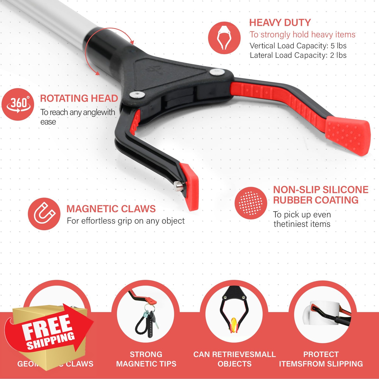 GrabRunner Reacher Grabber Magnetic Red 32in