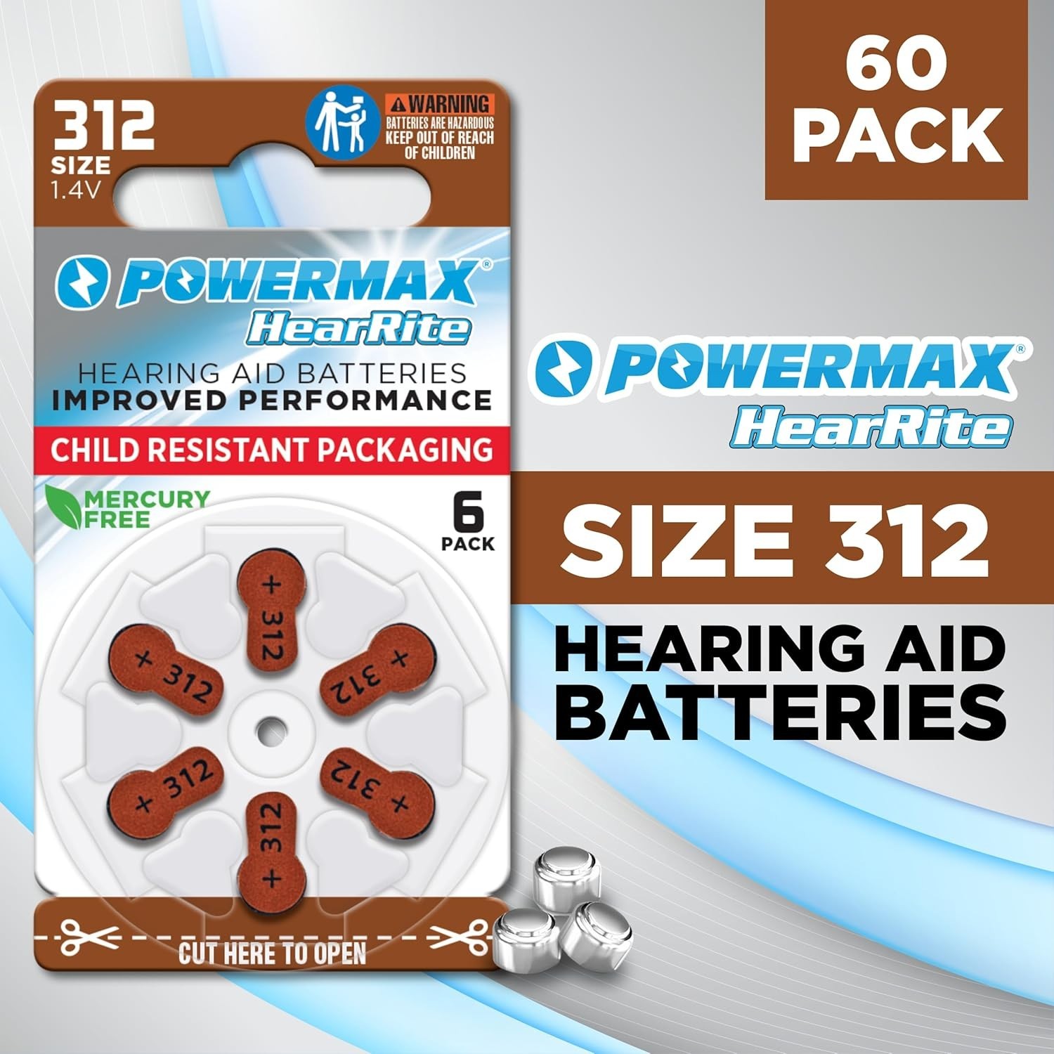 Powermax 60 Count Size 312 Hearing Aid Batteries – Long-Lasting Zinc-Air Pack