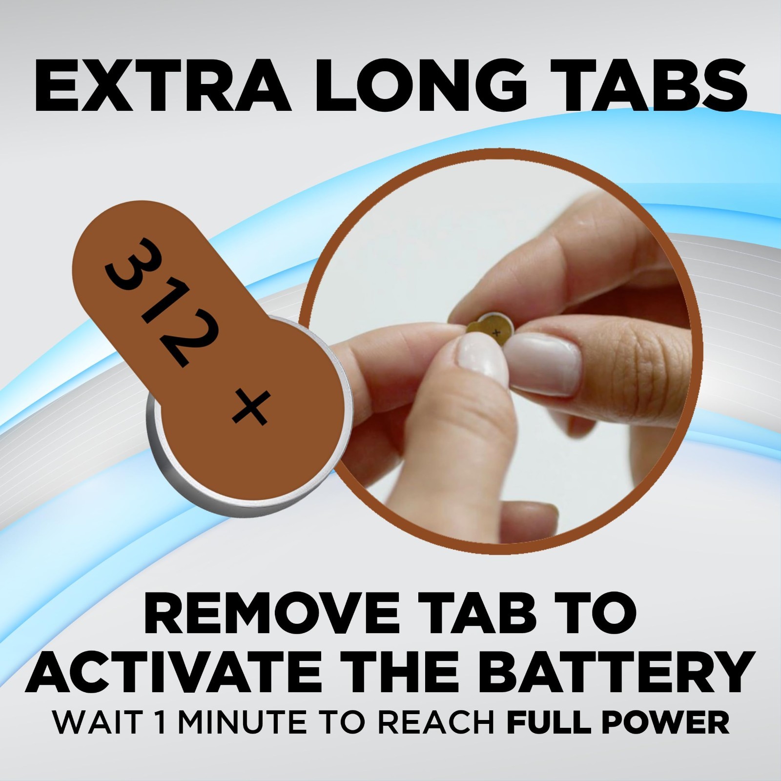 Long-Lasting Size 312 Hearing Aid Batteries, 60 Count, Easy Change Brown Tab Pac