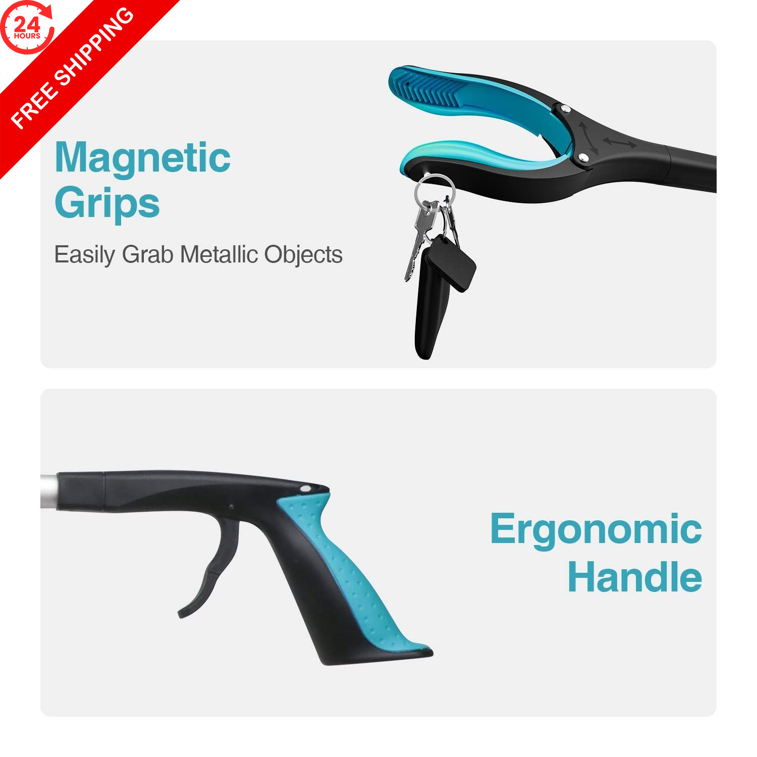 Grabber Reacher Tool 2-Pack, 32″ Folding 32 inches, Light Blue