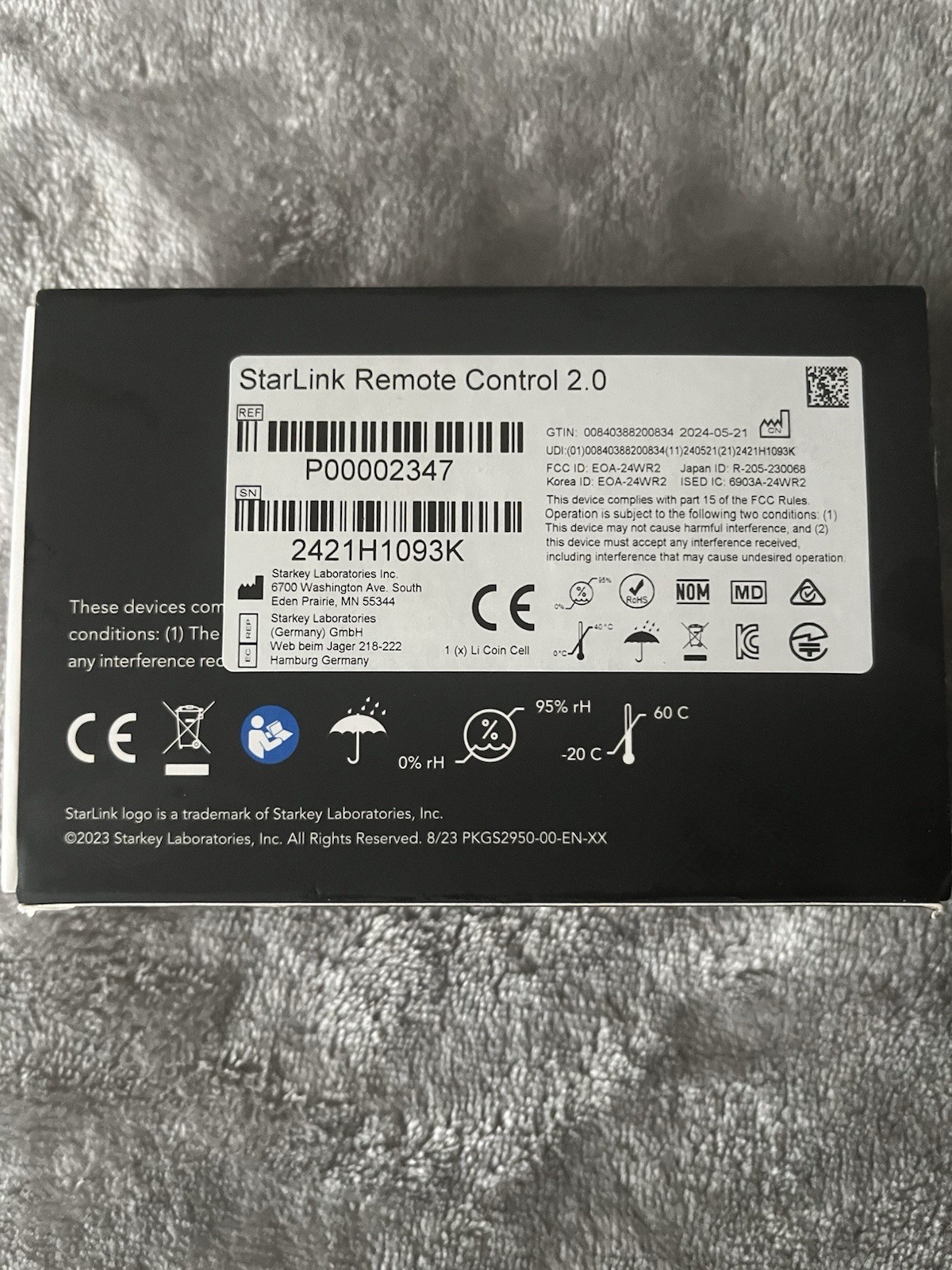 STARLINK REMOTE CONTROL 2.0 ONLY REPLACEMENT FOR HEARING AIDS P00002347 New