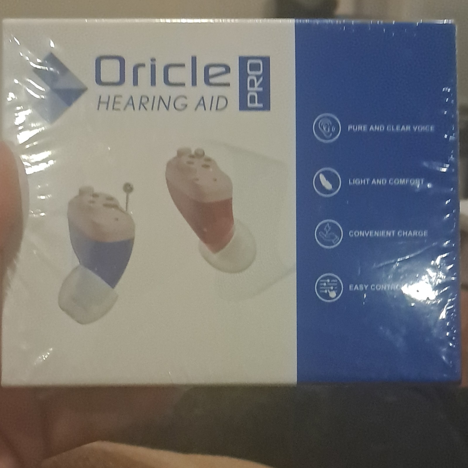 Oricle Hearing Aid Pro CIC Blue Red Pure Clear Voice Light Comfort Both Ears