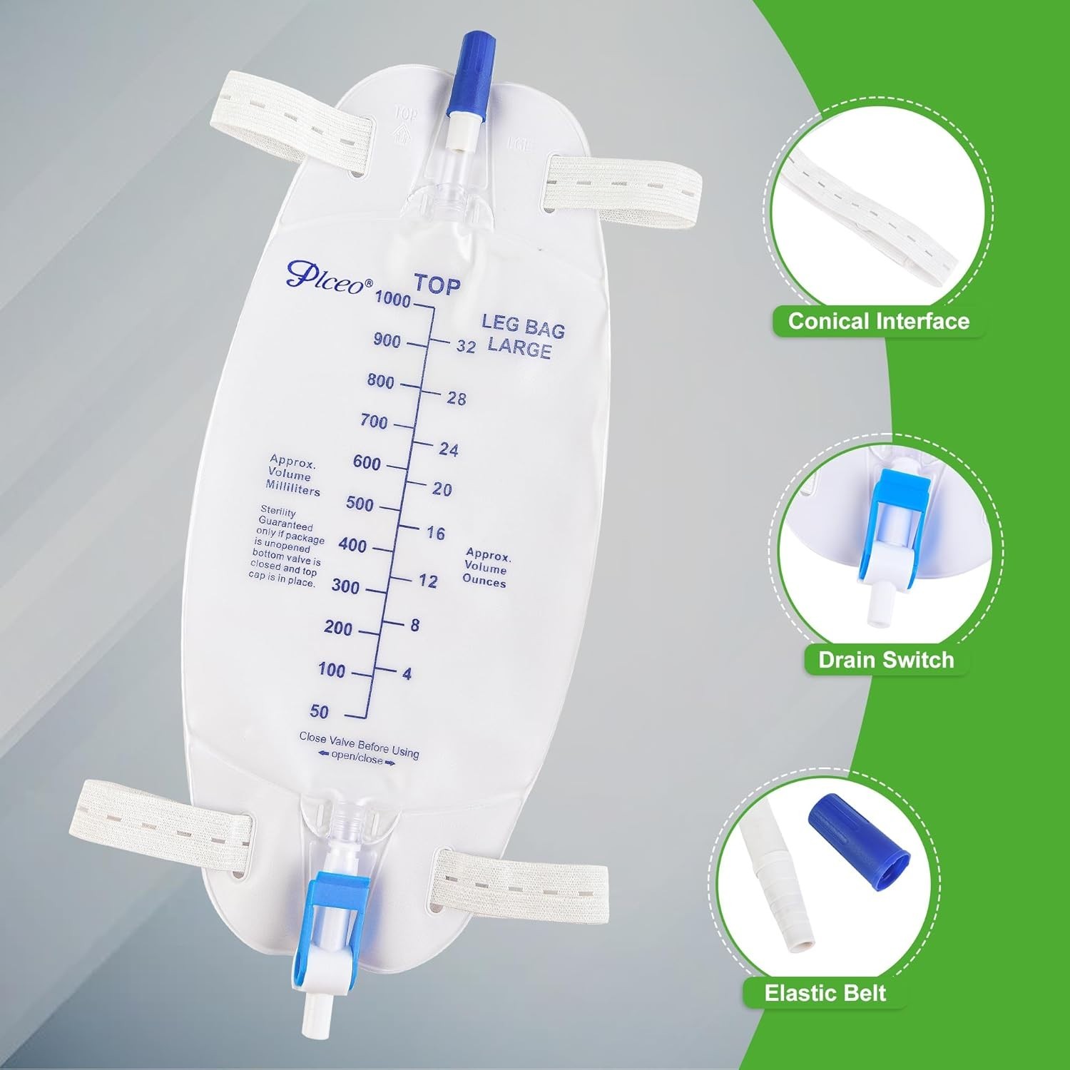 High-Quality 1000ml Easy-Tap Urinary Drainage Bag – Anti-Reflux Valve, Set of 3