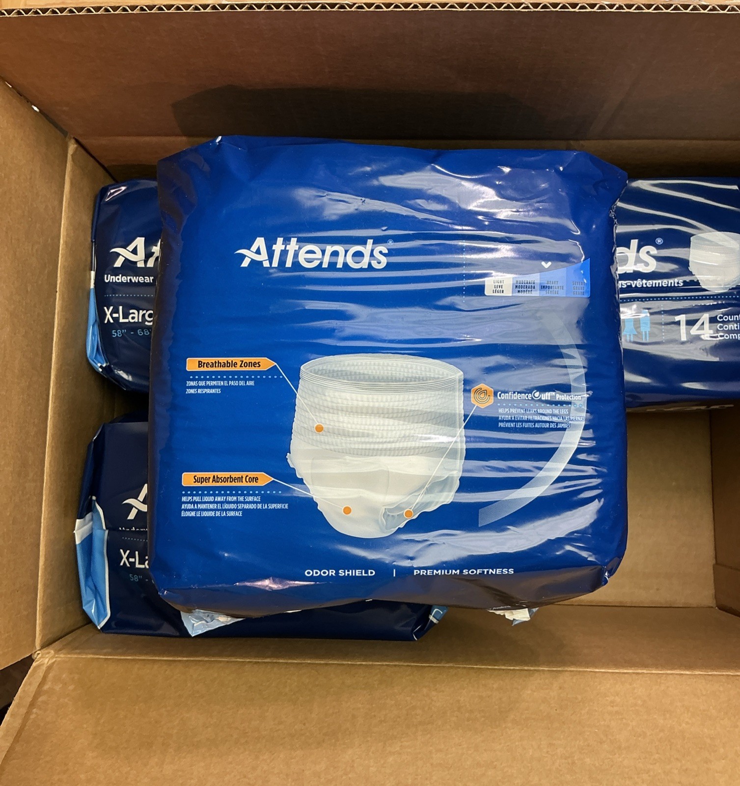 Attends Underwear Heavy Max Absorbency AP0740 size XL 58″-68″ 56ct (4x14ct)￼