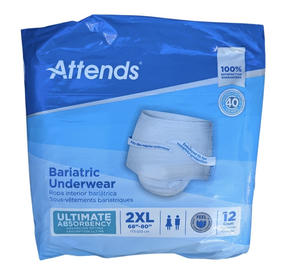 Attends Bariatric Incontinence Briefs Underwear Diapers Ultimate Absorbency 2XL