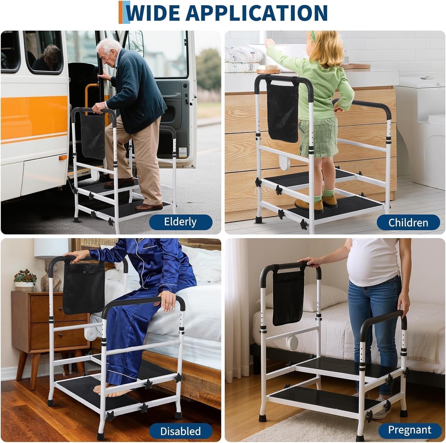 Step Stool Dual Handle Non-Skid Platform 450Lbs Capacity Height Adjust Seniors