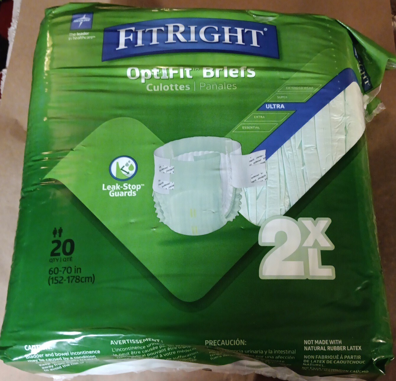 1PK of 20 – FitRight Ultra Briefs XXL 60″- 69″ Anti Leak Guard Odor Protection