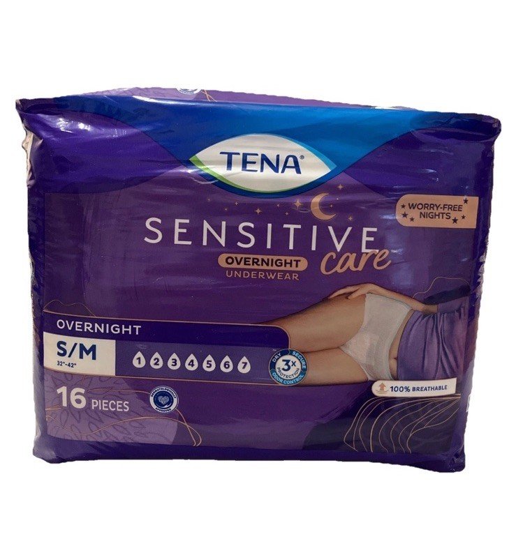 Tena Sensitive Overnight Underwear, Small/Medium (32″-42″) 16 Count