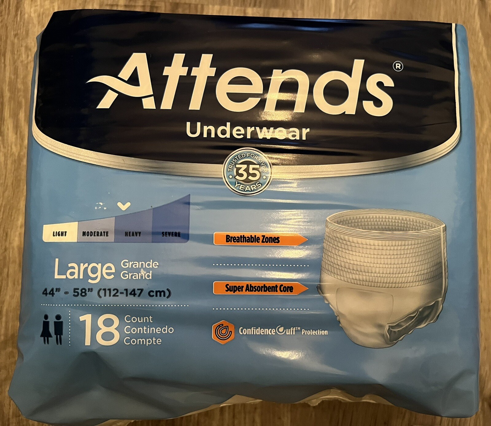 Attends Adult Unisex Underware Diapers Size Large 44″-58″ Heavy Absorbency