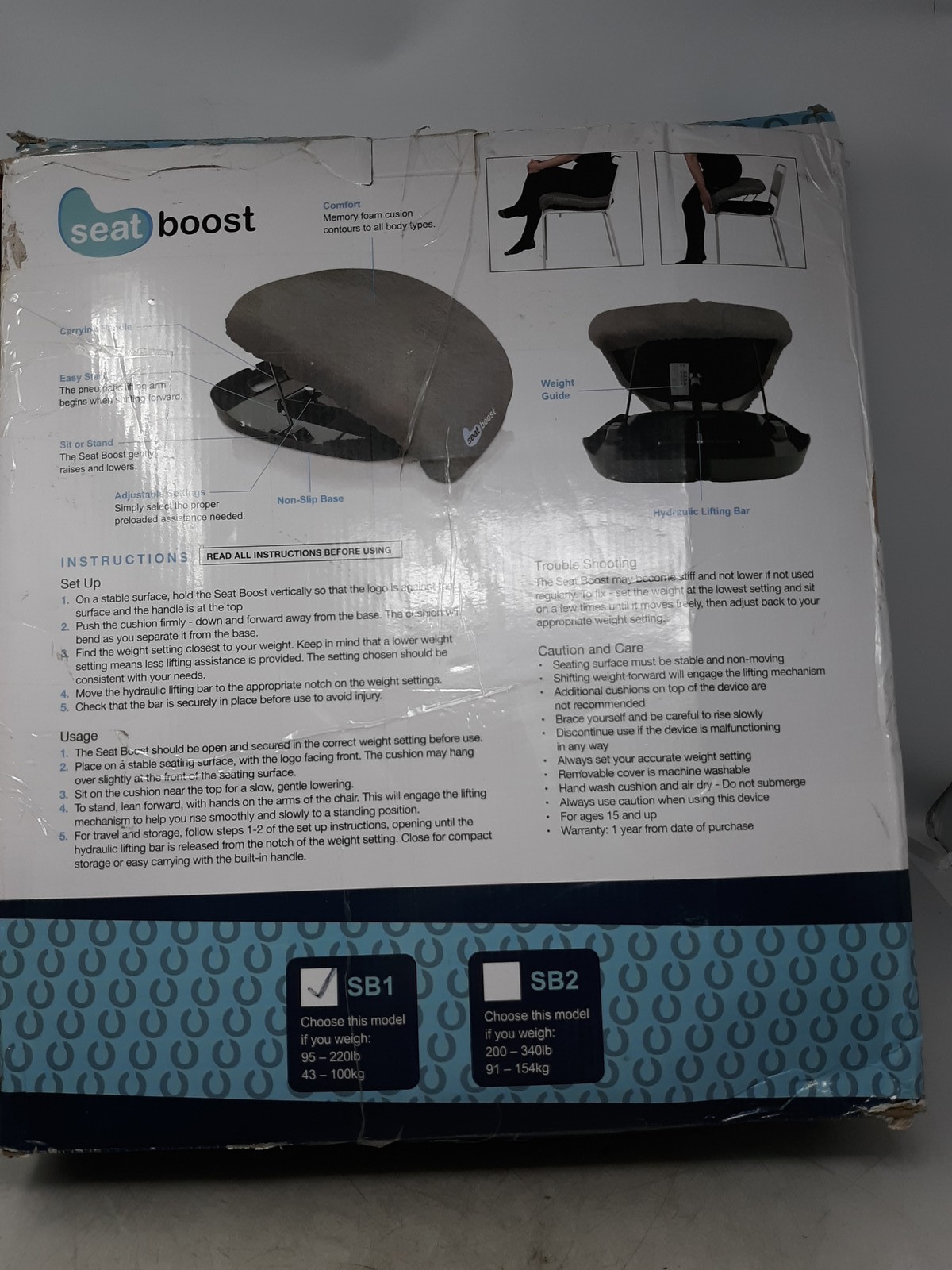 Seat Boost SB1 Portable Lifting Seat Cushion Non-Electric Mobility Aid