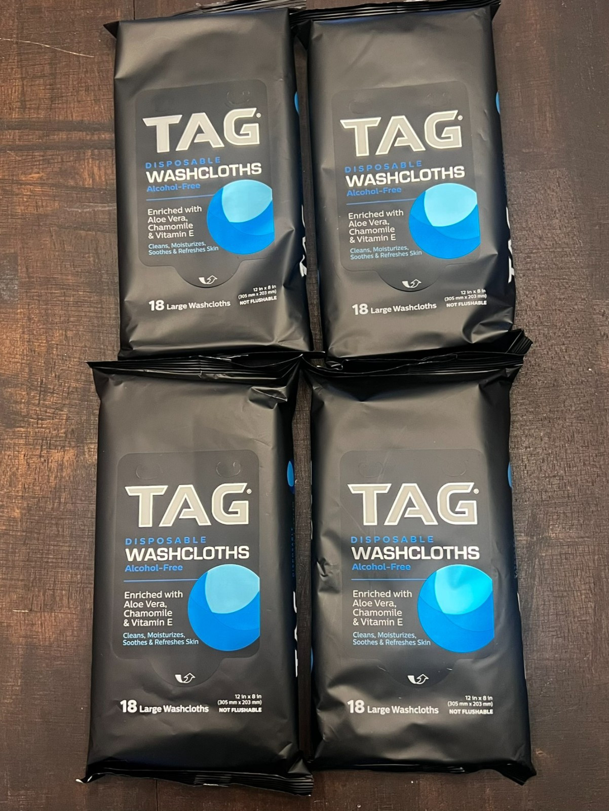 x4 TAG Disposable Wipes Washcloths Alcohol-Free w/Aloe Vera Vitamin E