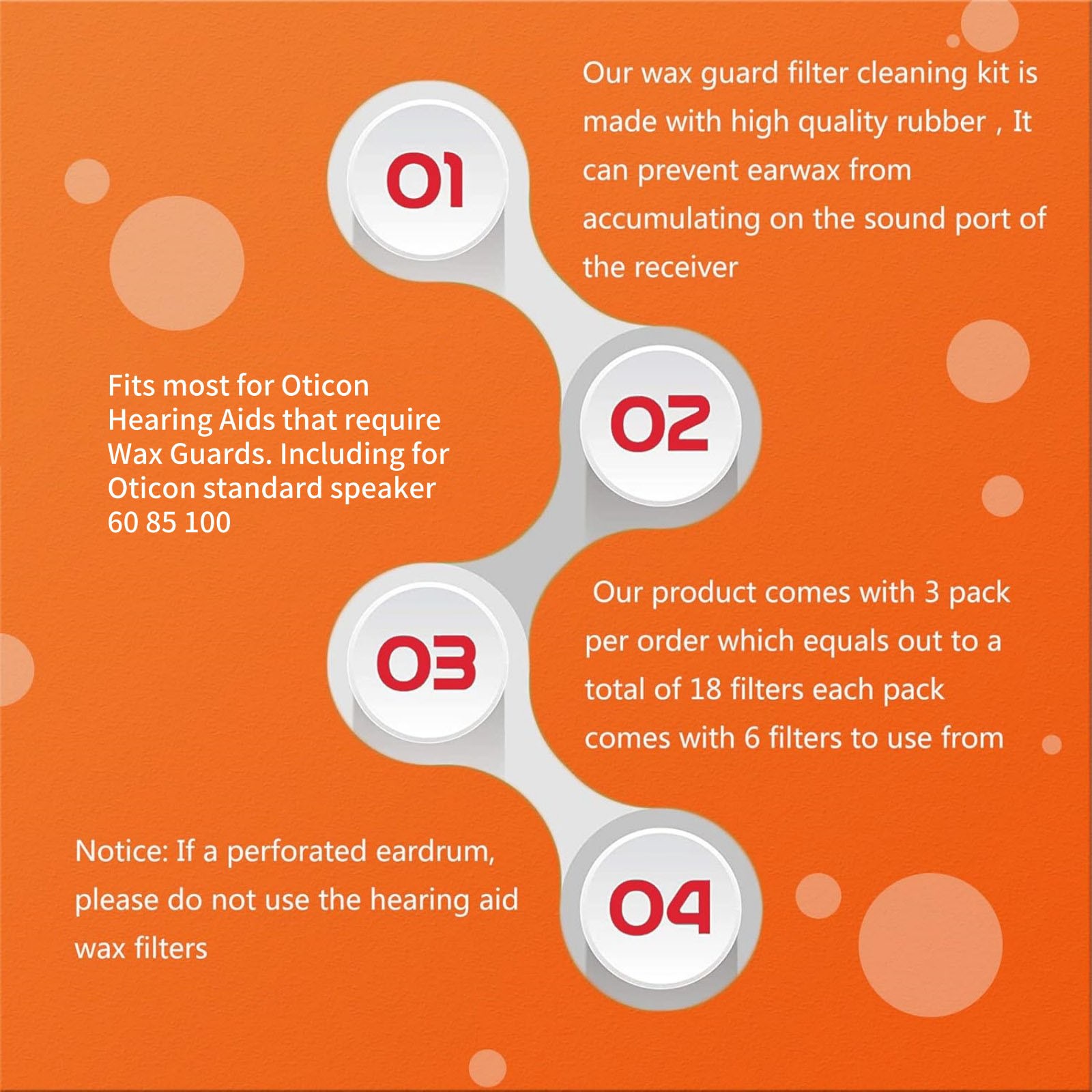 3Pcs For Oticon Hearing Aids Rubber Wax Guard W/18 Filters Protects Sound Port;