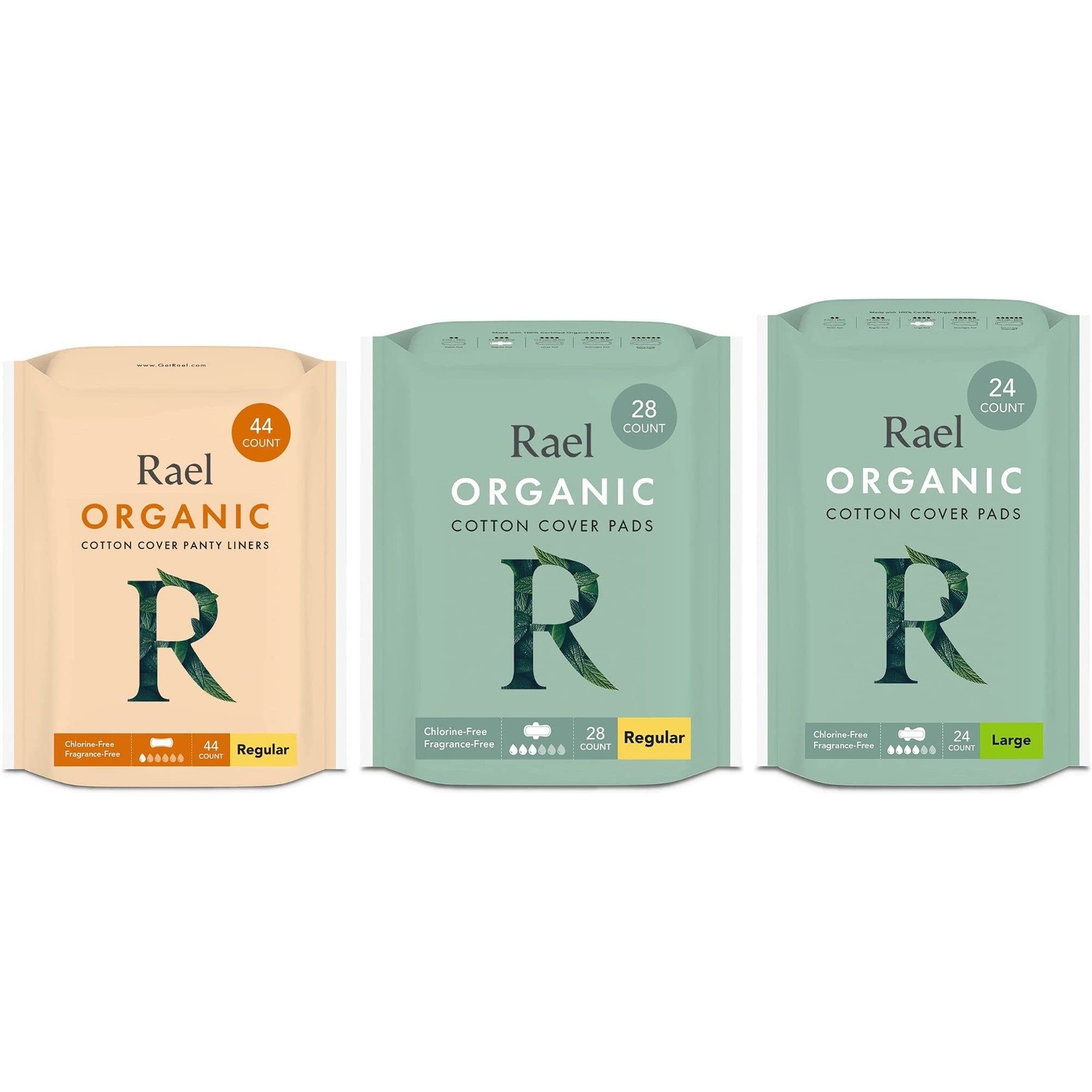Rael Organic Cotton Cover Panty Liners (Regular, 44 Count) & Regular Pads (28…