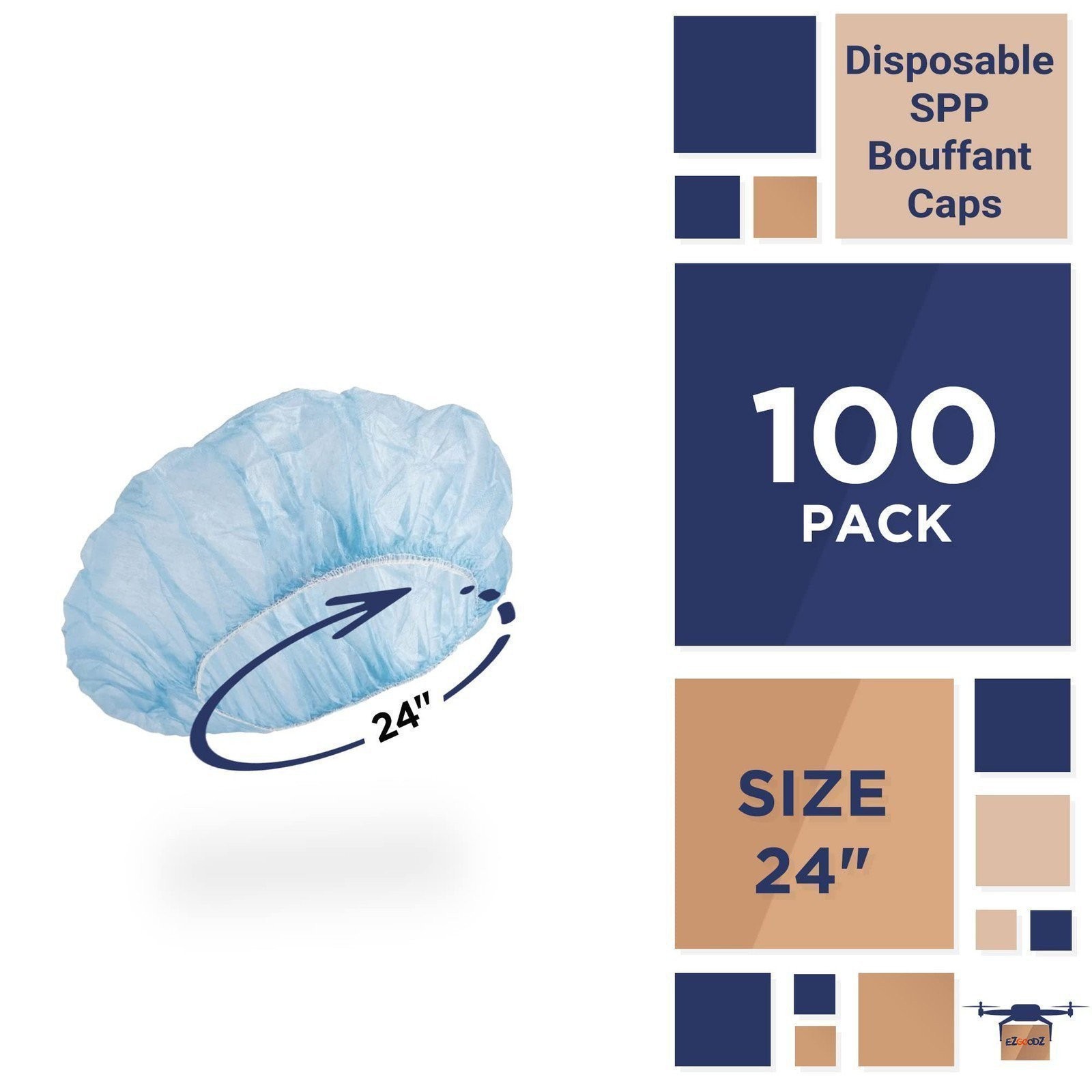 Disposable Hair Caps 100 Pack, Blue Bouffant Caps with Elastic Edge