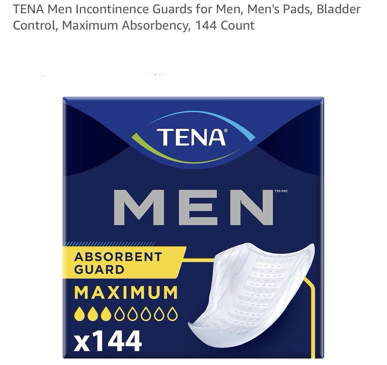 TENA Incontinence Guards for Men Maximum Absorbency 144 Ct