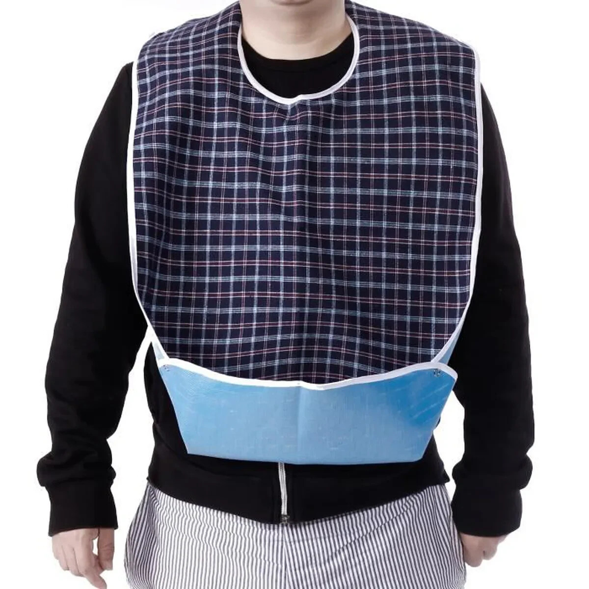 Adult Waterproof Bib Garment Protection Apron Plaid Grey Blue