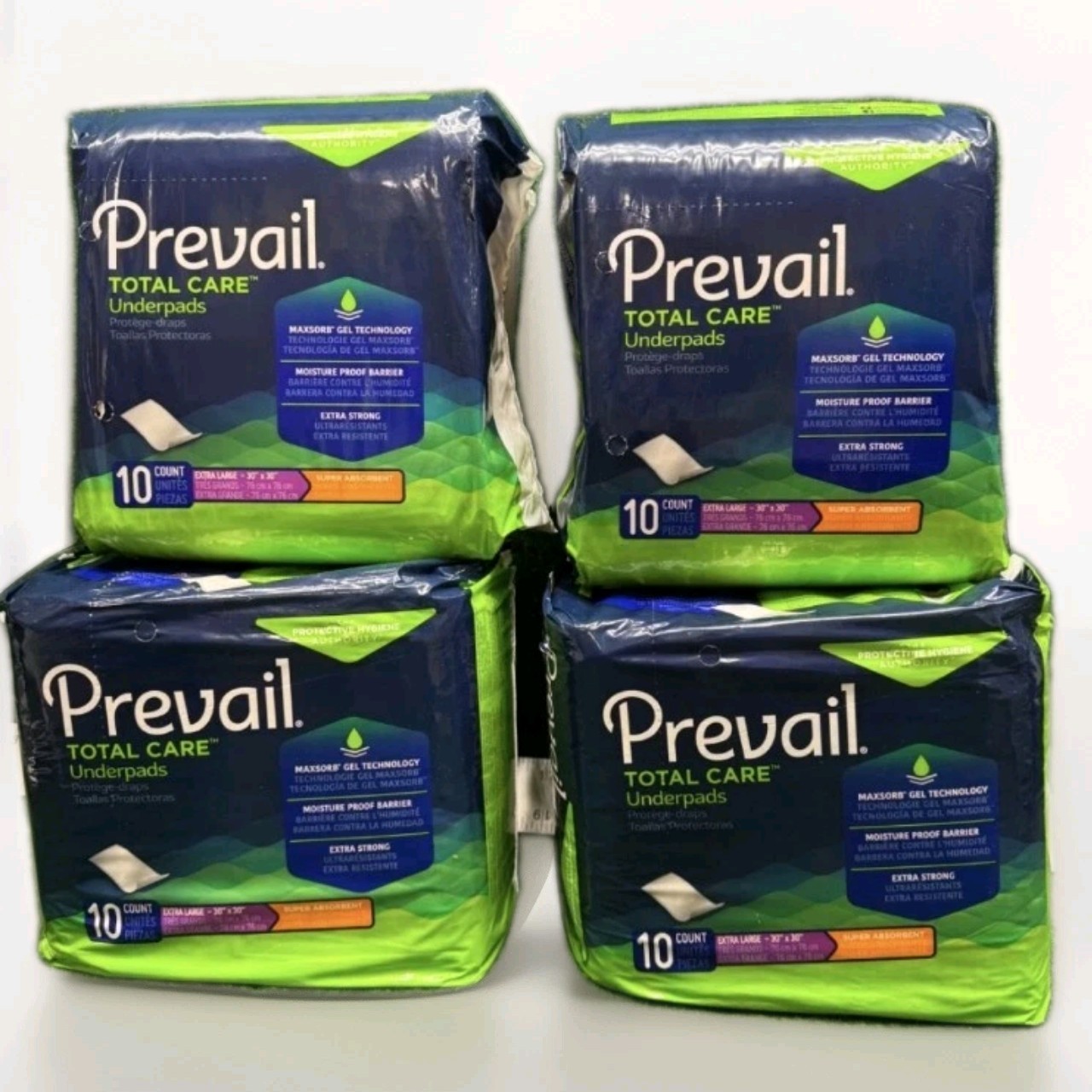 4 – Prevail Total Care Underpads 10 Count XL 30″ x 30″ Super absorbent