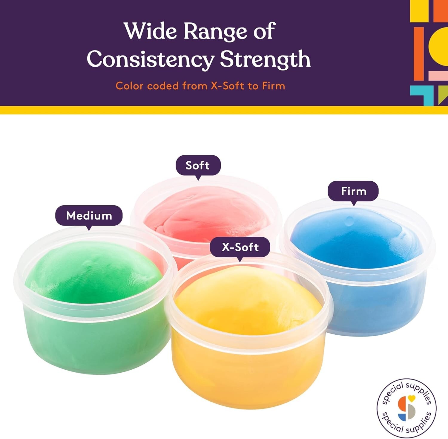Therapy Putty Silicone Set of 4 Colors Stress Relief Hand Exercise Tool Kit