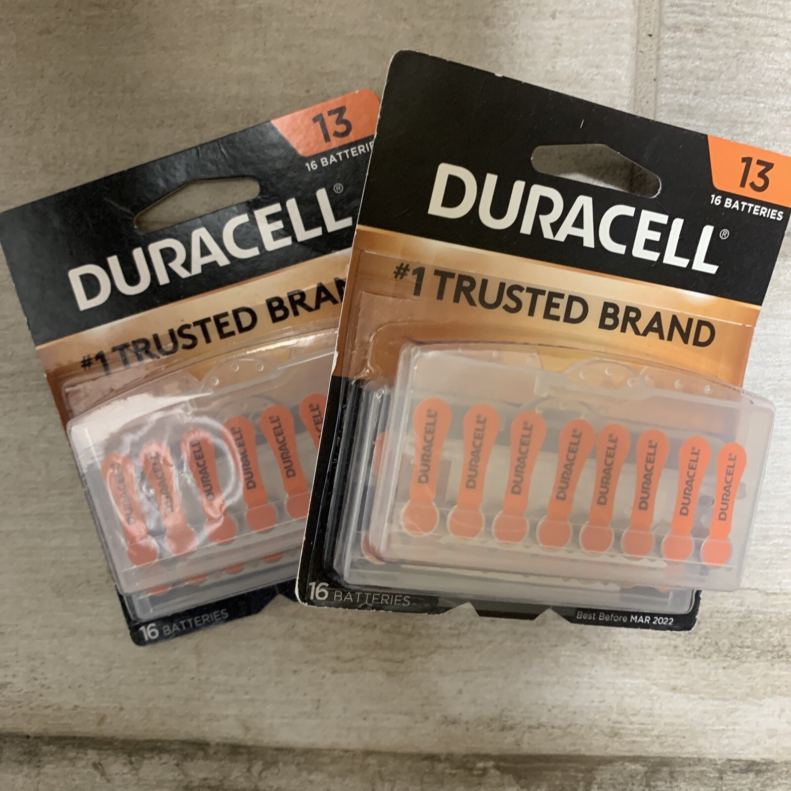 2 Packs of (16) Duracell Hearing Aid Batteries Size 13 Orange EasyTab DA13B16ZM