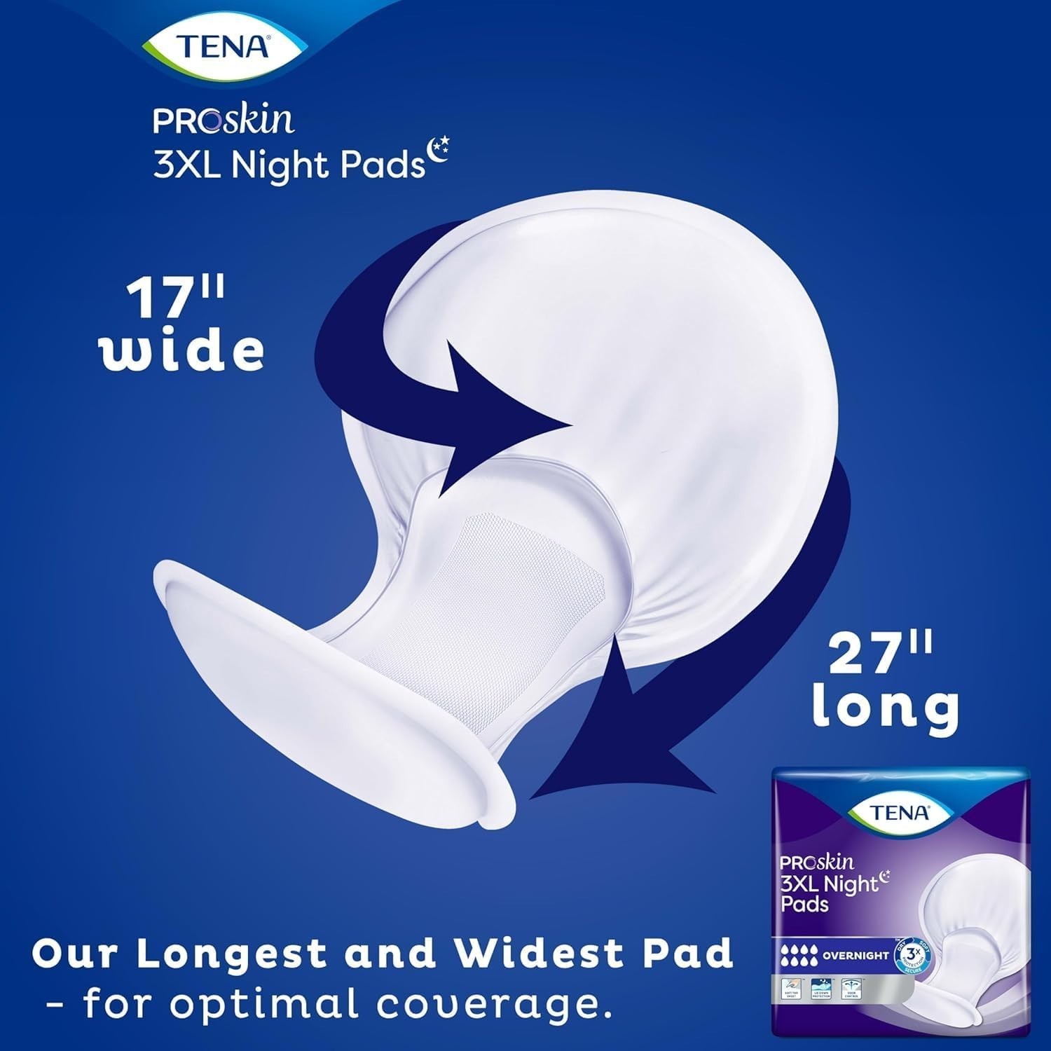 Tena ProSkin 3XL Incontinence Pads for Women & Men, Overnight Absorbency, 24 Ct
