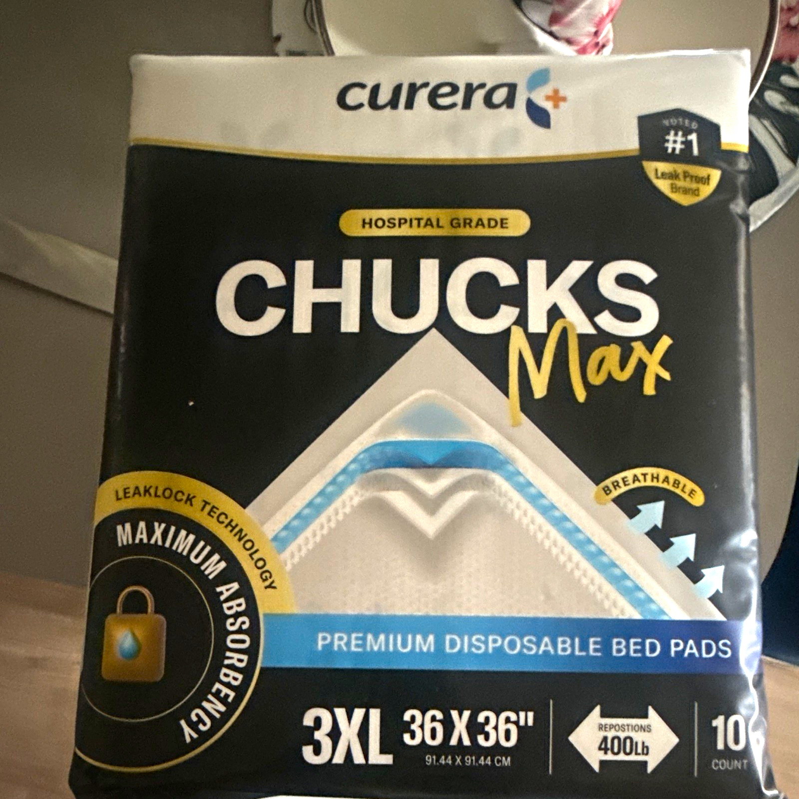 Curera Chucks Max Bed Pads 3XL 36×36 Maximum Absorbency Disposable 10 Ct