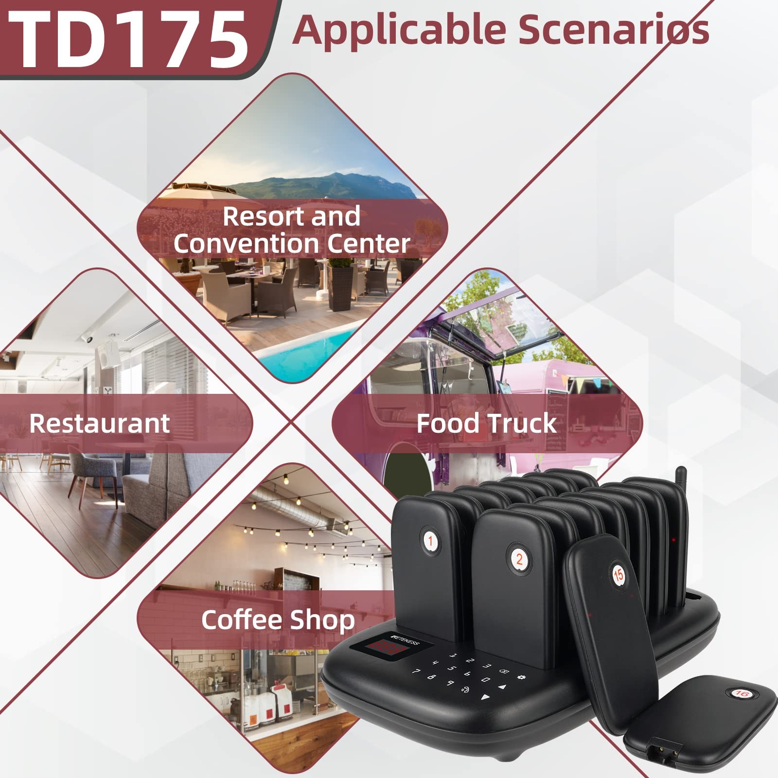 TD175 Restaurant Pager System, Restaurant Buzzer Pagers with Vibration, Mute …