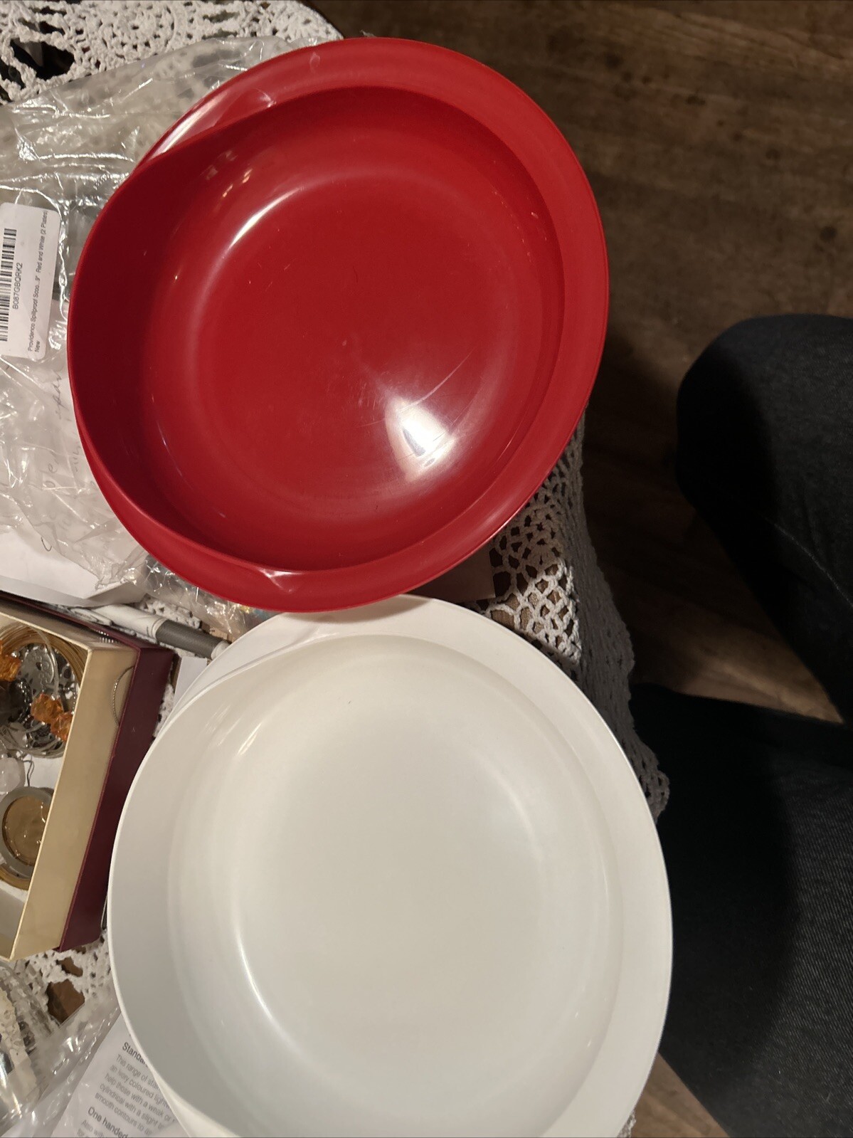 2 Providence Spillproof Scoop Red and White Plates 9″ New