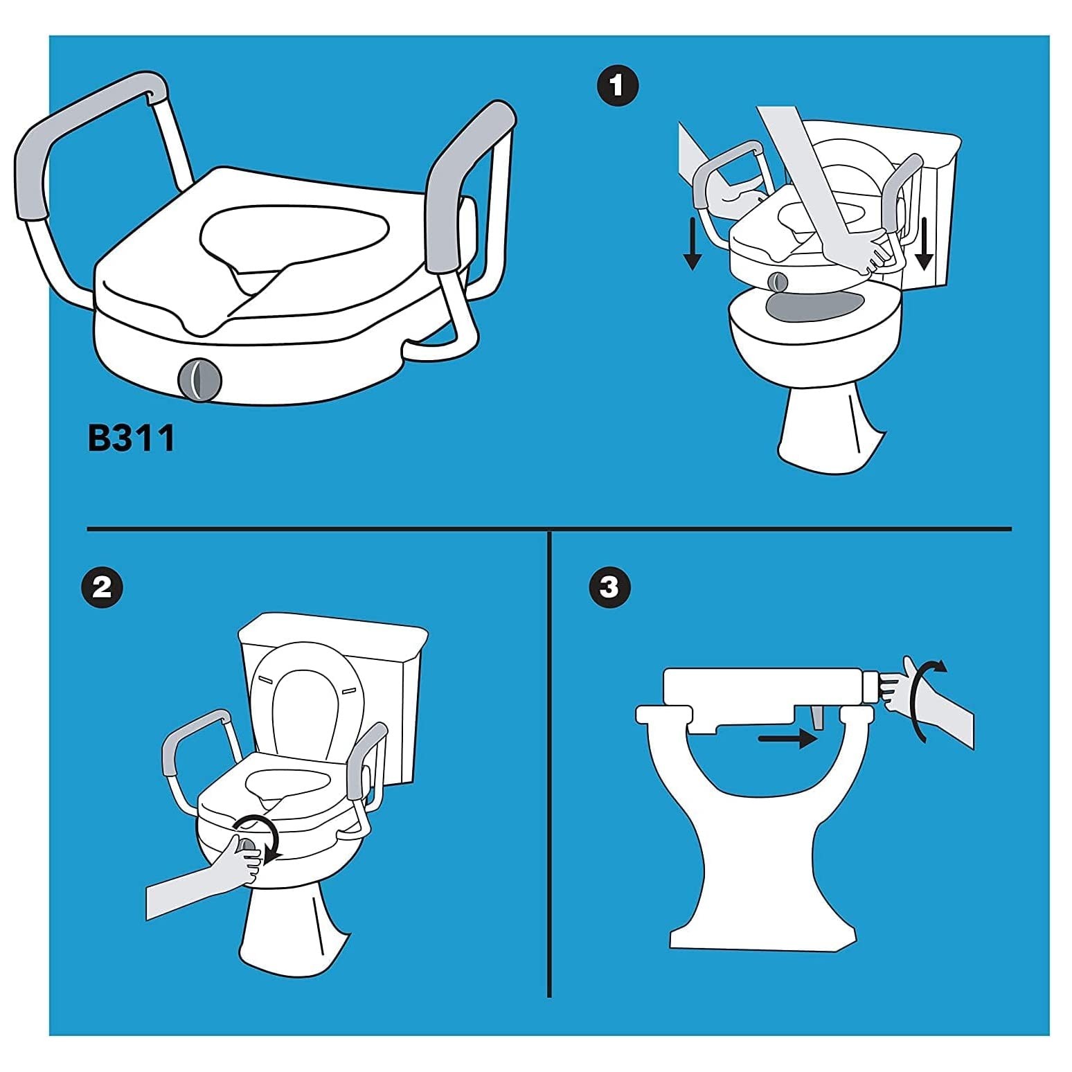 Carex E-Z Lock Raised Toilet Seat Handles 5 Toilet Seat Riser Arms Handicap