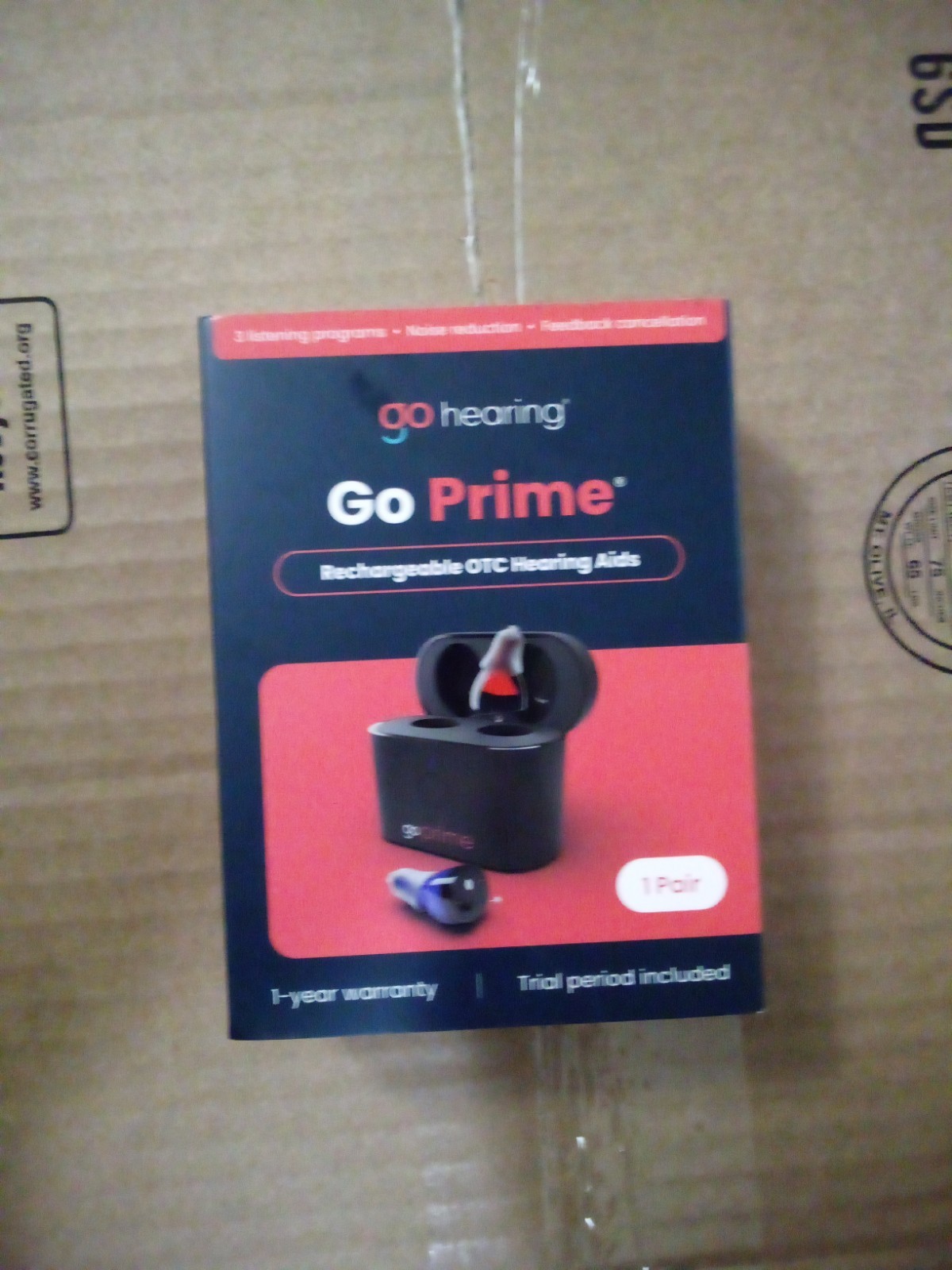 Go Hearing Go Prime 1-Pair Rechargeable OTC Hearing Aid, Black Brand New In Box
