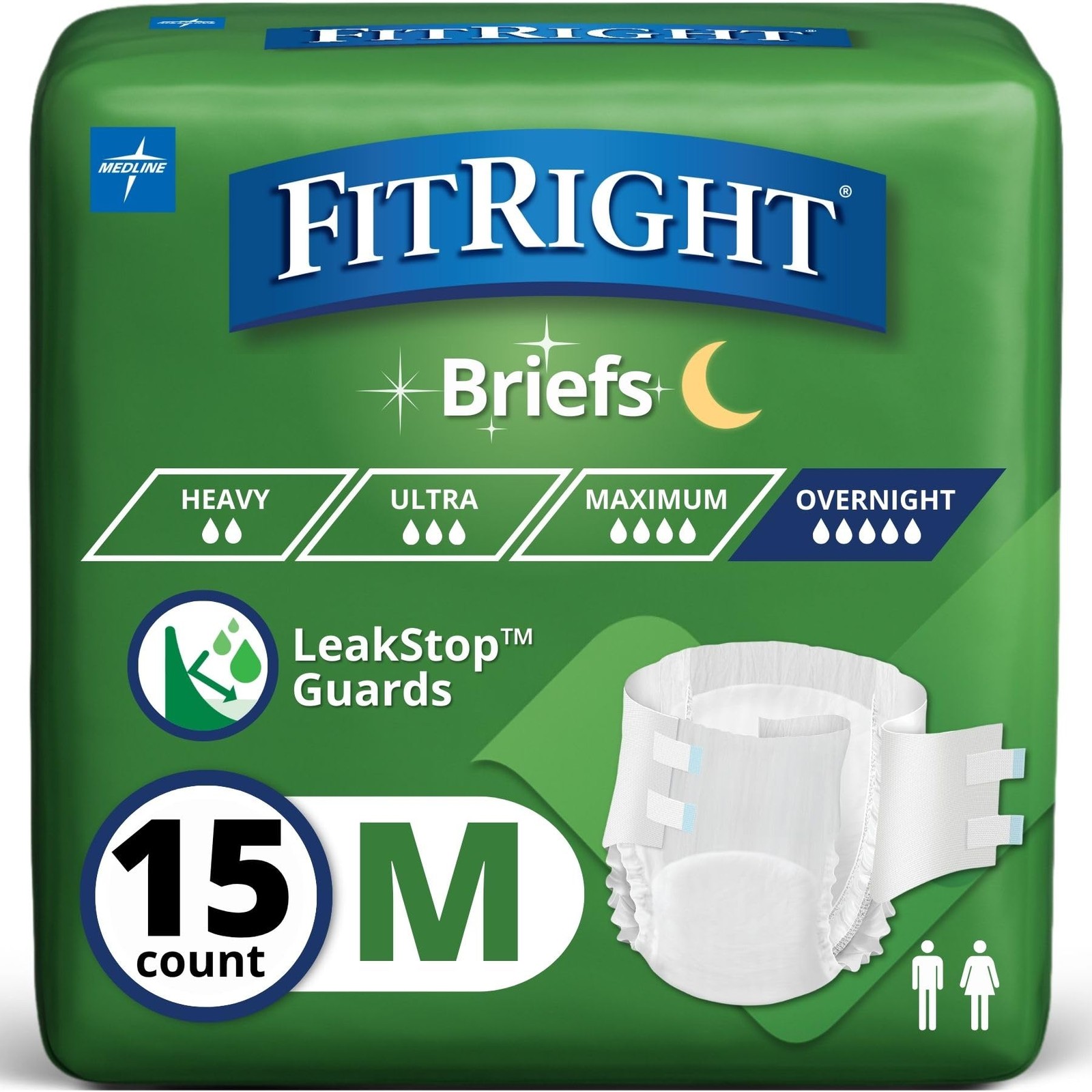 FitRight Adult Incontinence Briefs with Tabs, Extended Wear, 15 Count, White