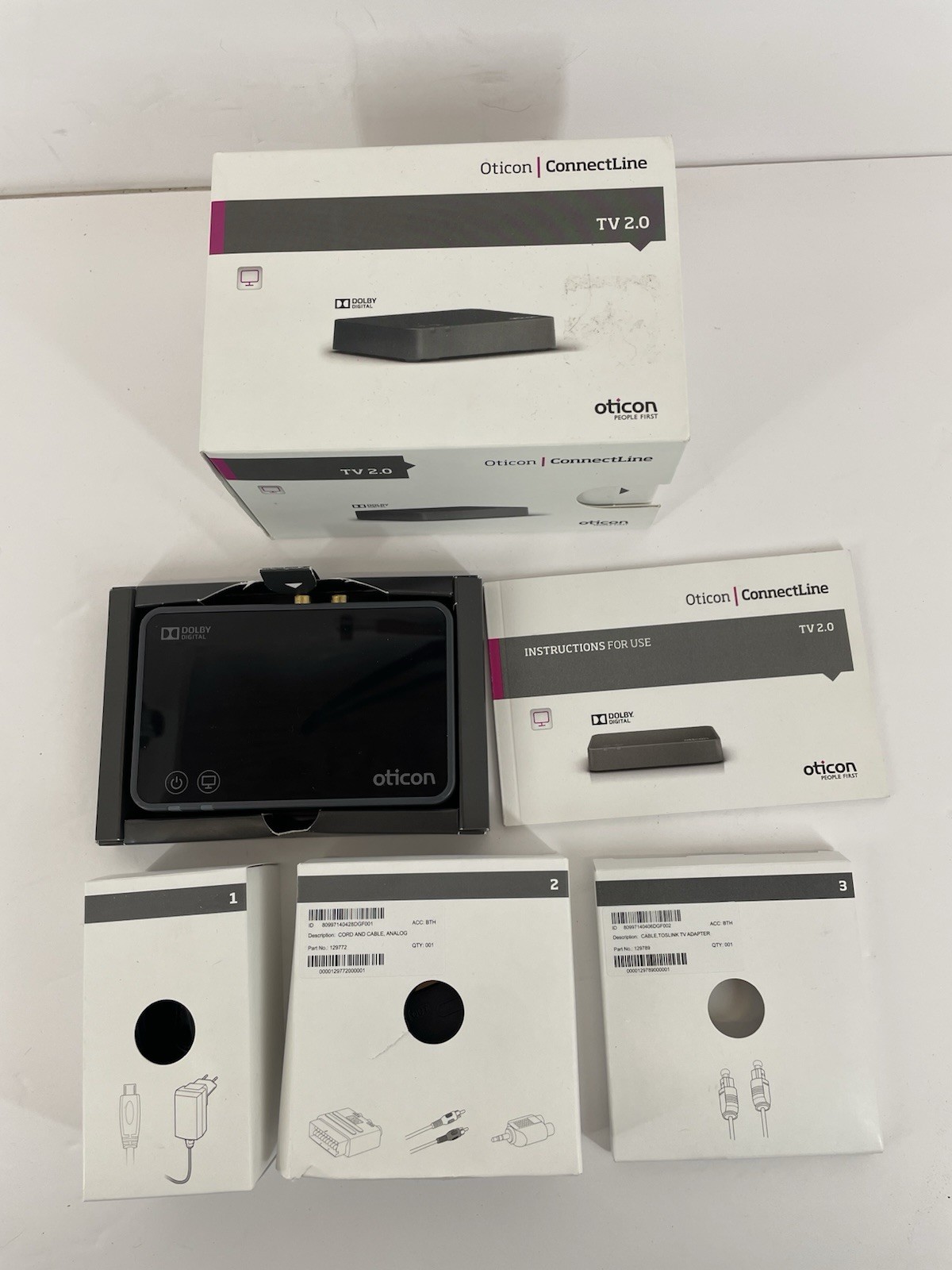 Oticon TVA2 TV Adapter 2.0 with All Original Accessories