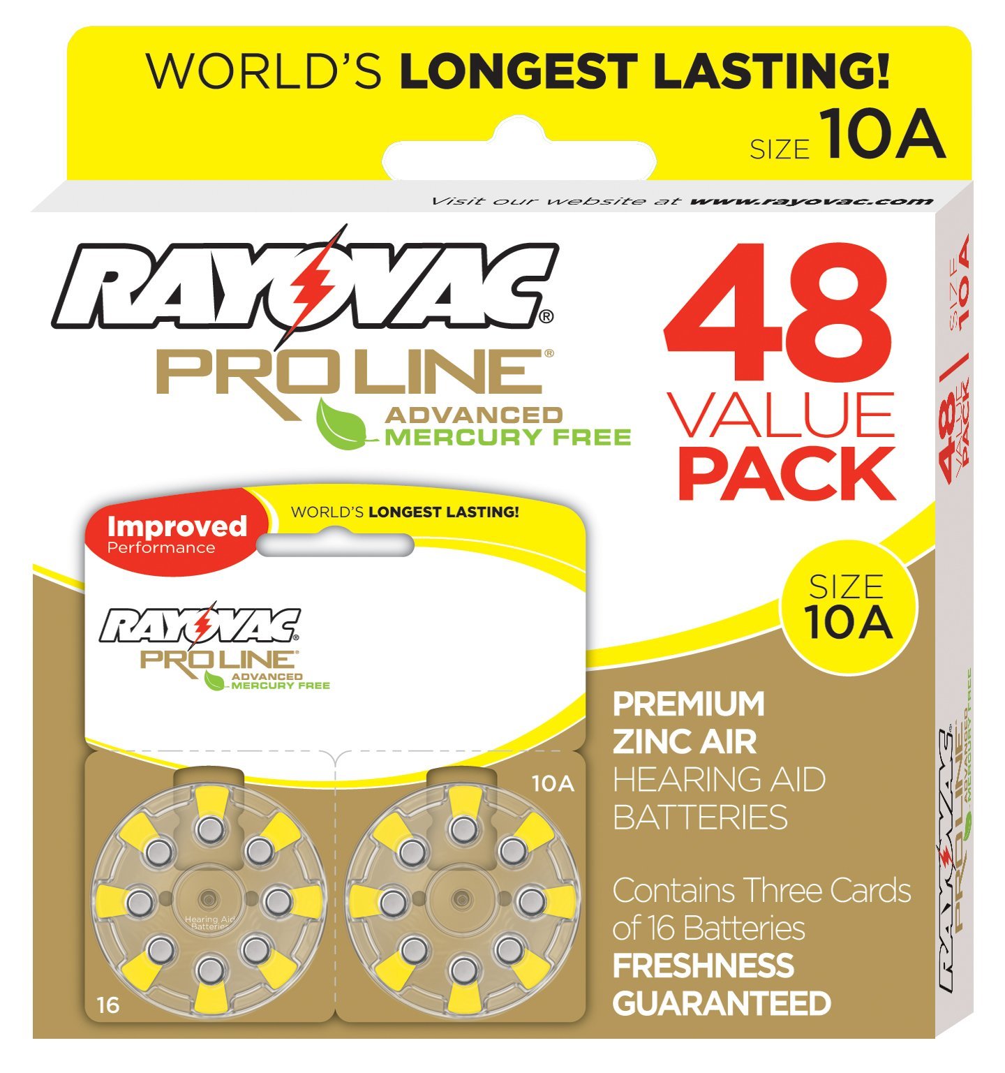 Rayovac Proline Advanced Mercury-Free Hearing Aid Batteries 48/Box Size 10