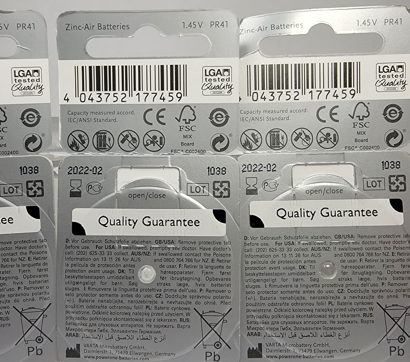 Power One Hearing Aid Batteries Size 312 Zinc Air Mercury Free 4 Pkgs. 24 Batt.