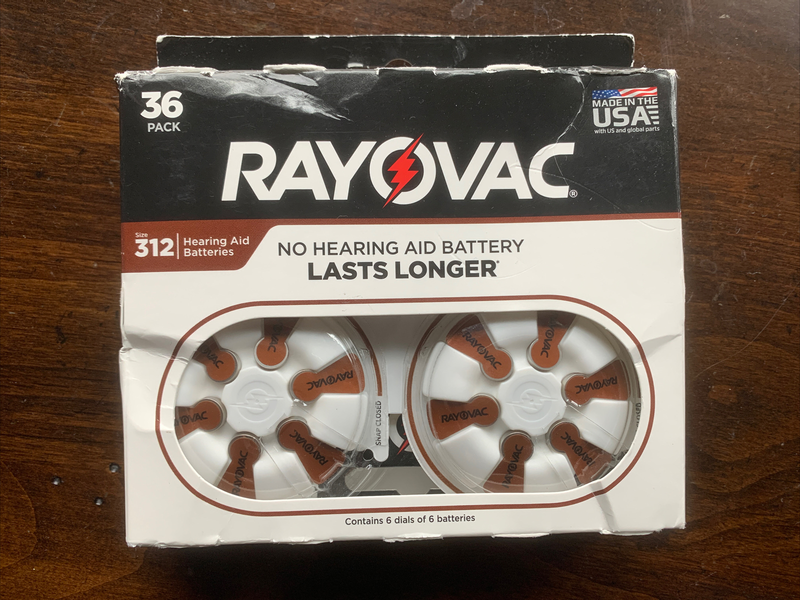 36 Pack- Rayovac No Hearing Aid Battery, Size 312, 36 Batteries New