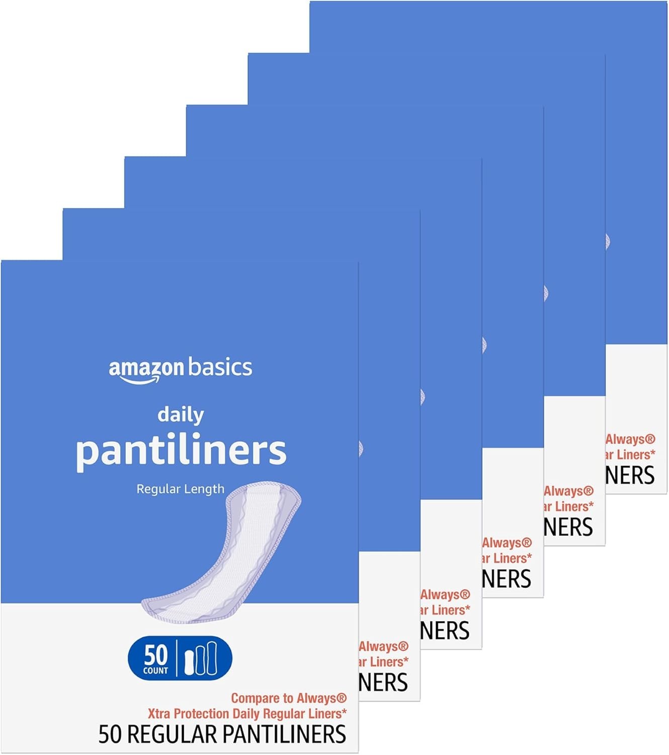 Amazon Basics Unscented Pantiliners, Regular Length, 300 Count (6×50)