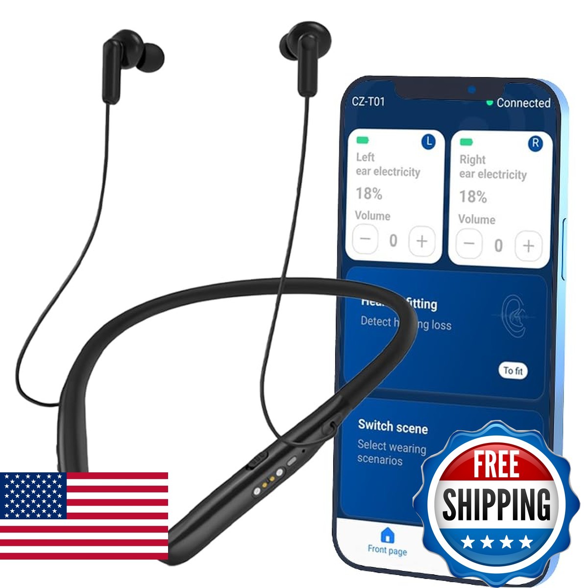 JUSHA CZ-T01 Neckband Hearing Amplifier Bluetooth 50dB Gain 34-Channel 30H