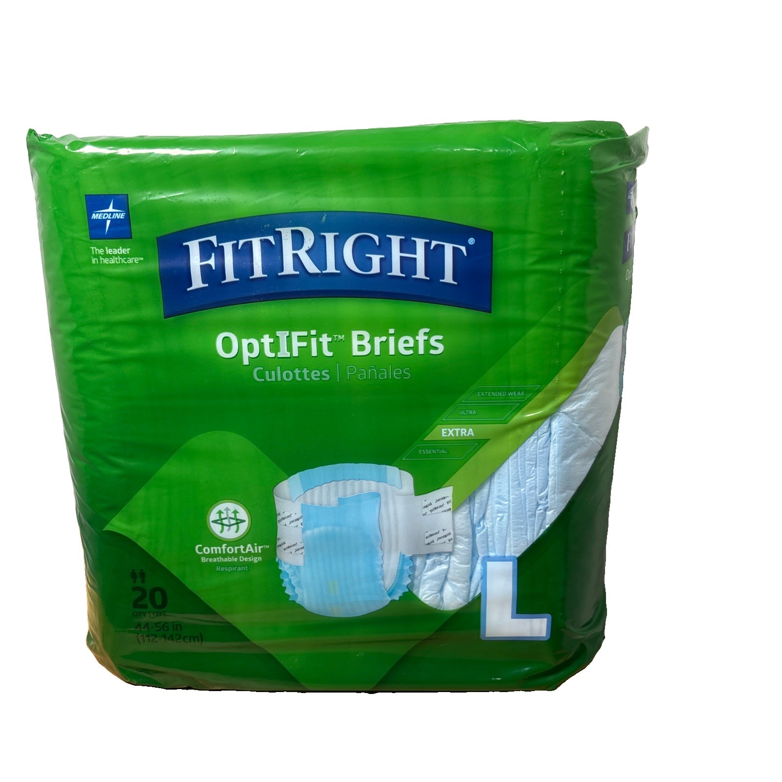 Medline FitRight Extra OptiFit Briefs SZ L 44”-56” 20 Pack Count Disposable