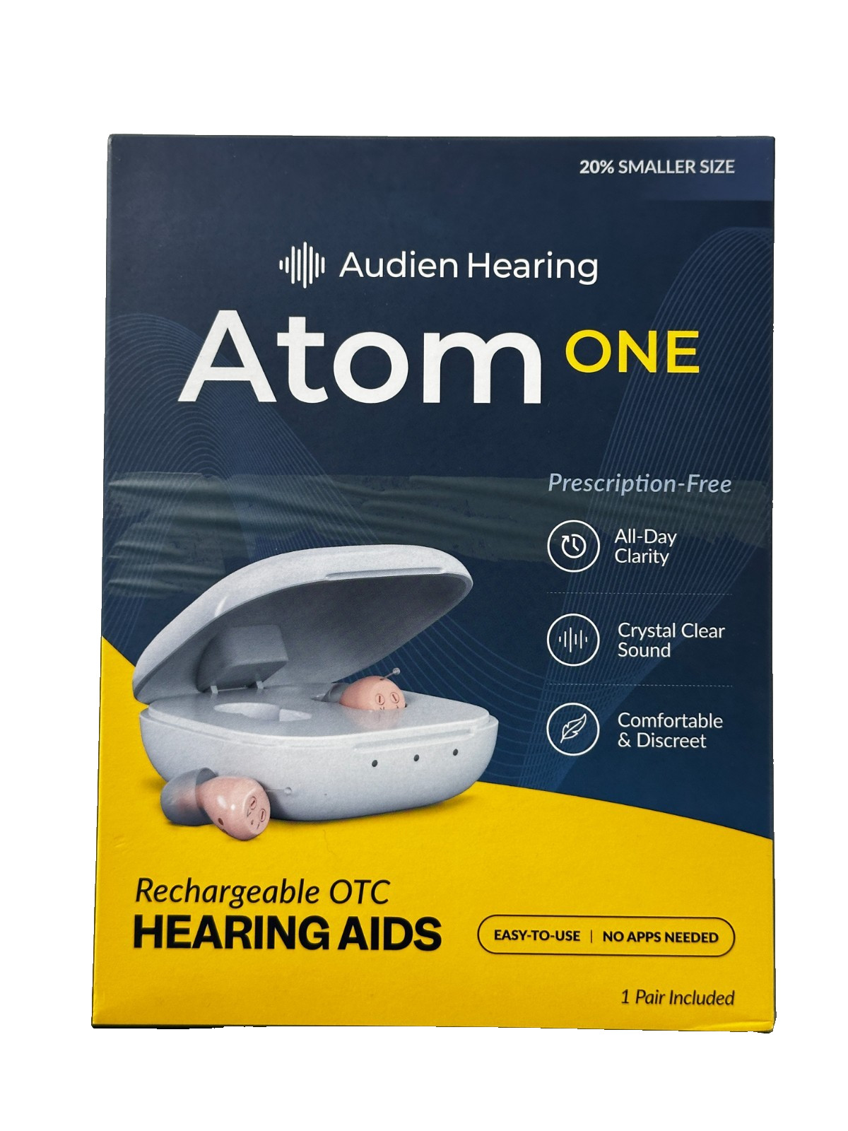 Audien Hearing Atom One OTC Hearing Aids Wireless, Rechargeable, Beige