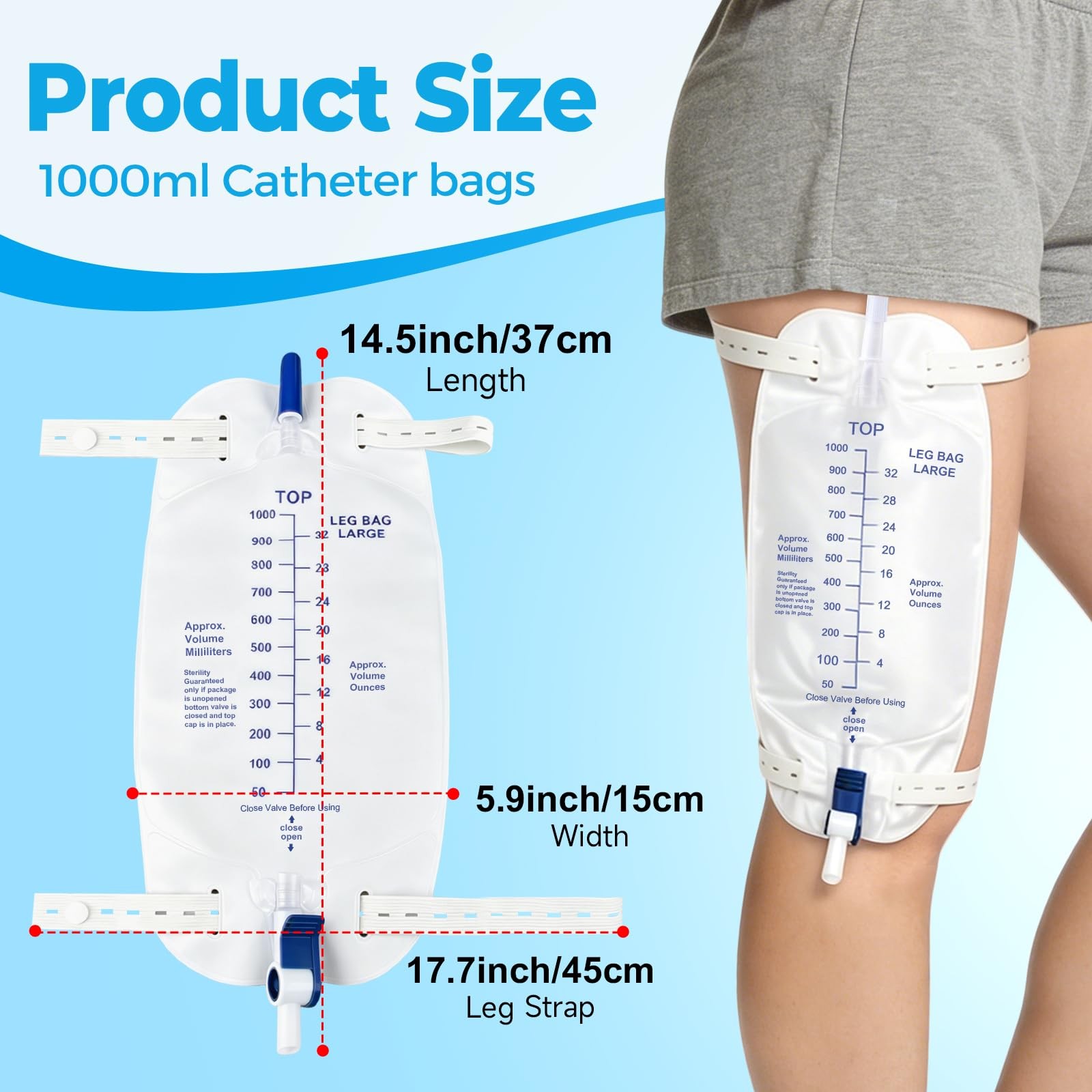 Catheter Leg Bags for Men, 5 Pack 1000ML Catheter Bags