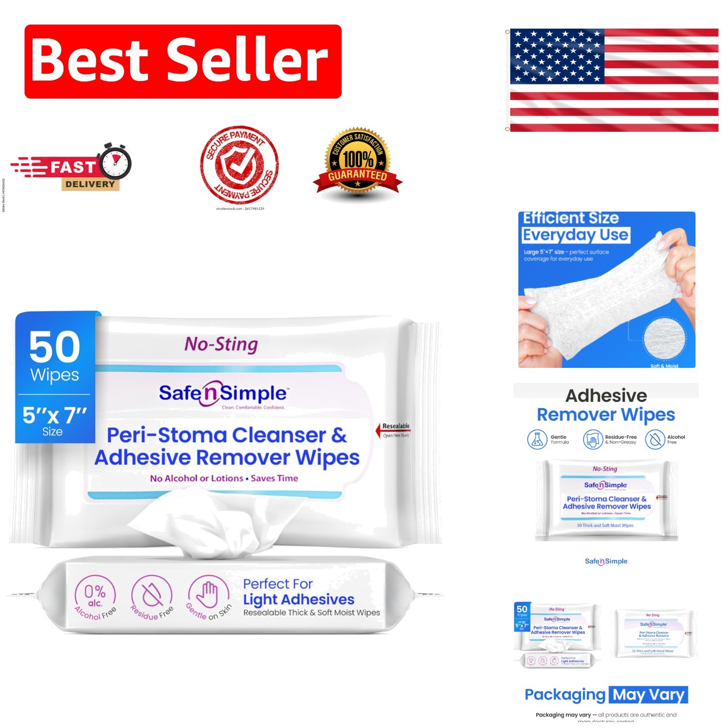 50 Count Resealable Adhesive Removal Wipes – Gentle, Alcohol-Free & Skin Safe